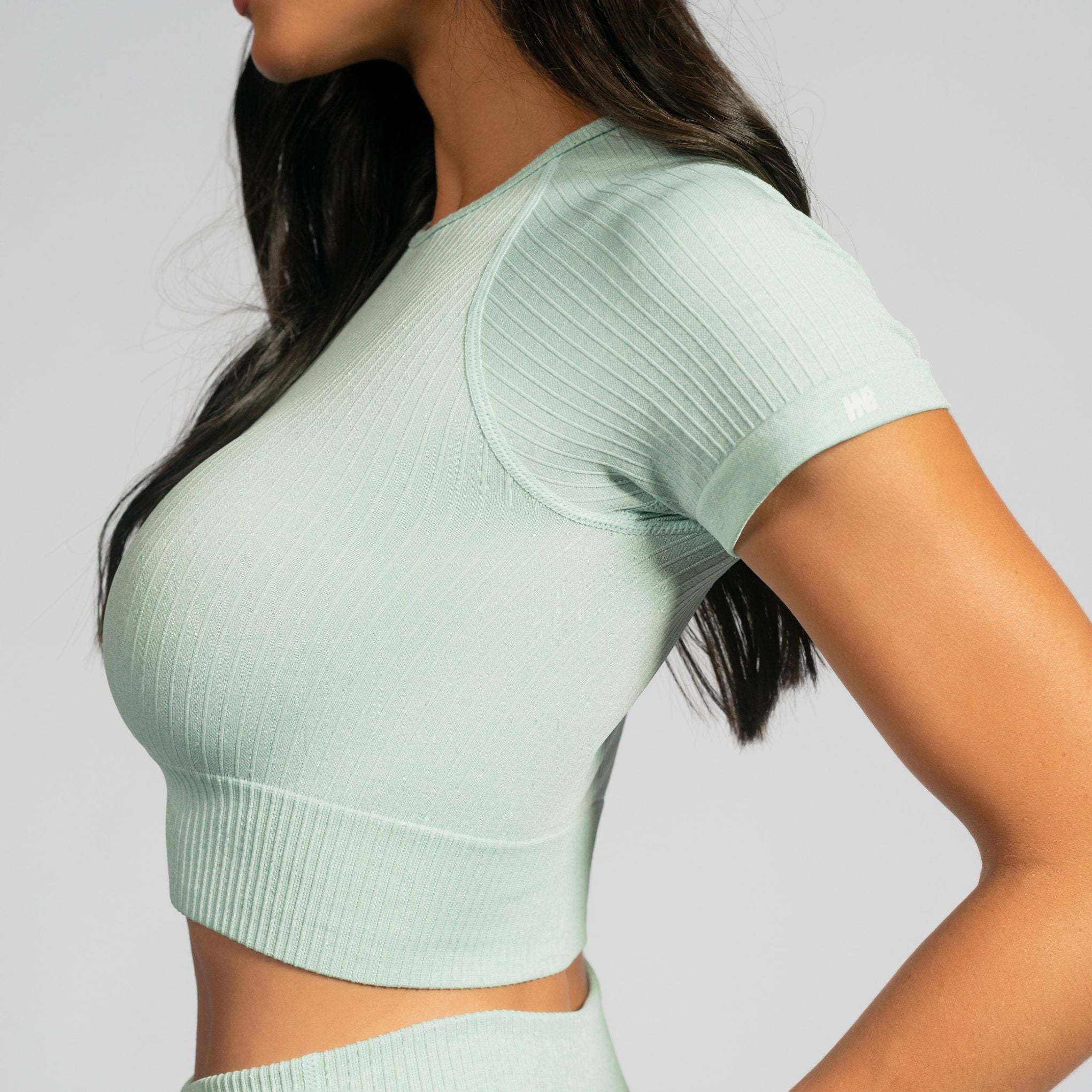 Top Cropped Seamless Acanalado Verde